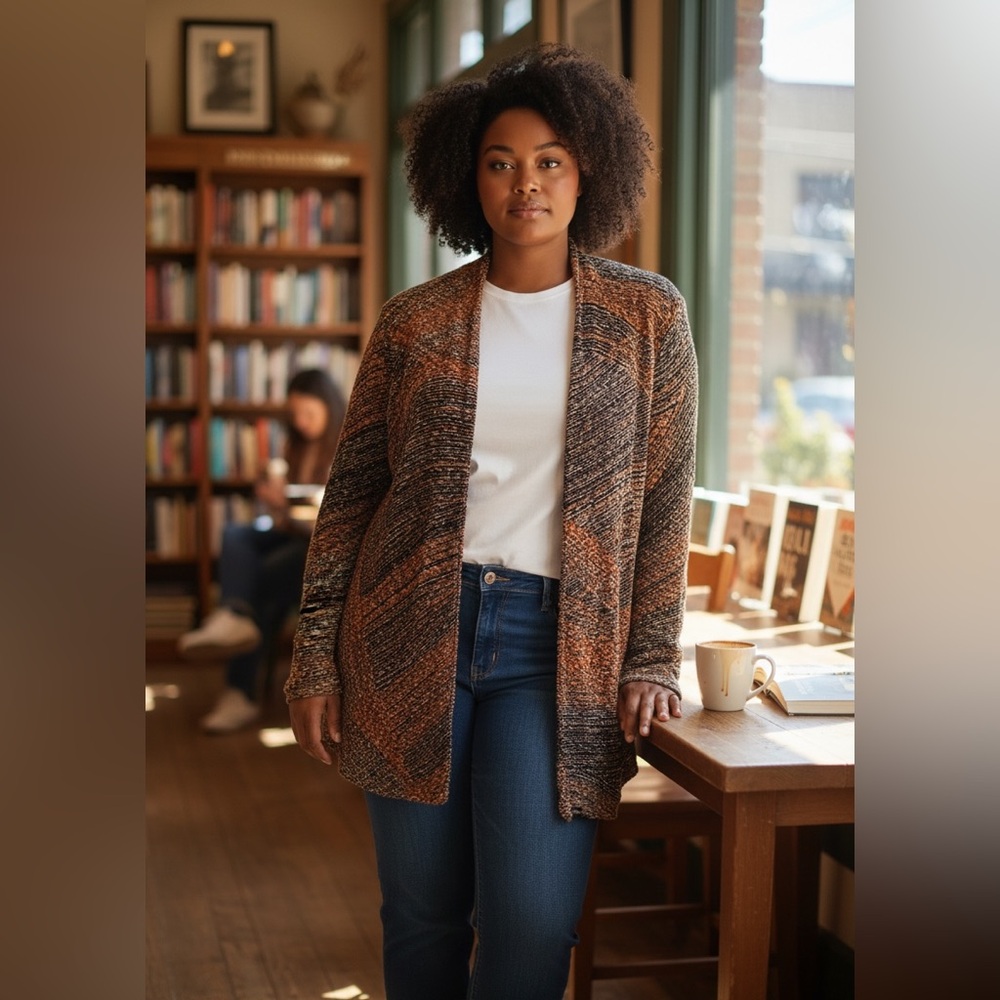 #778 Positive Attitude Orange and Black Knit Cardigan